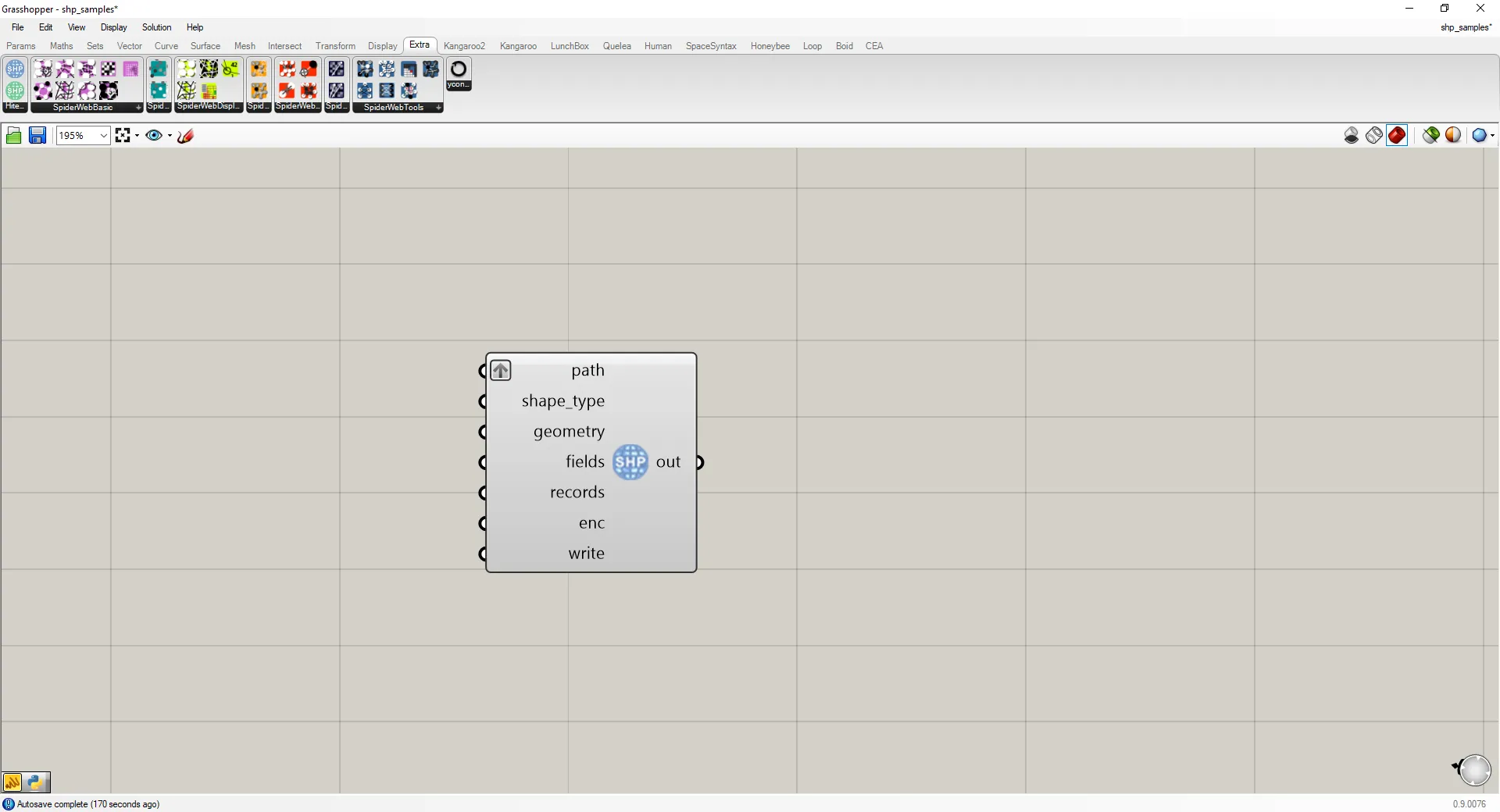  The GHSHP component on Grasshopper Canvas. 