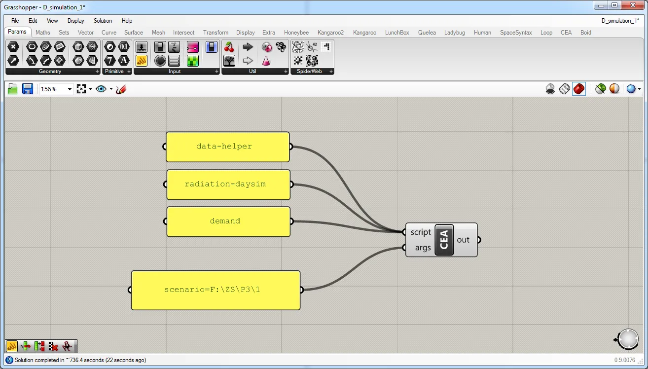  Set-ups in Grasshopper to run CEA energy demand simulations via the CEA component. 